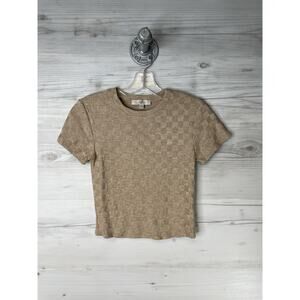 Atelier By Kirious Shirt Womens Small Beige Checkered Textured Knit Crop Top Tee